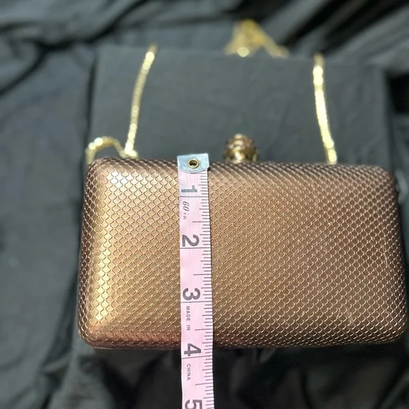 CRISTAL VTG Rare Clutch Bronze Fish Scale design wSwarovski Clusters kiss clasp - Picture 14 of 16